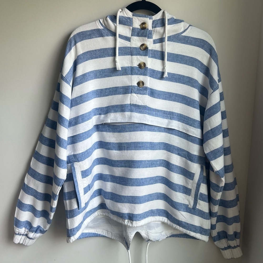 Striped Blue and White Women's Hoodie - Picture 6 of 16